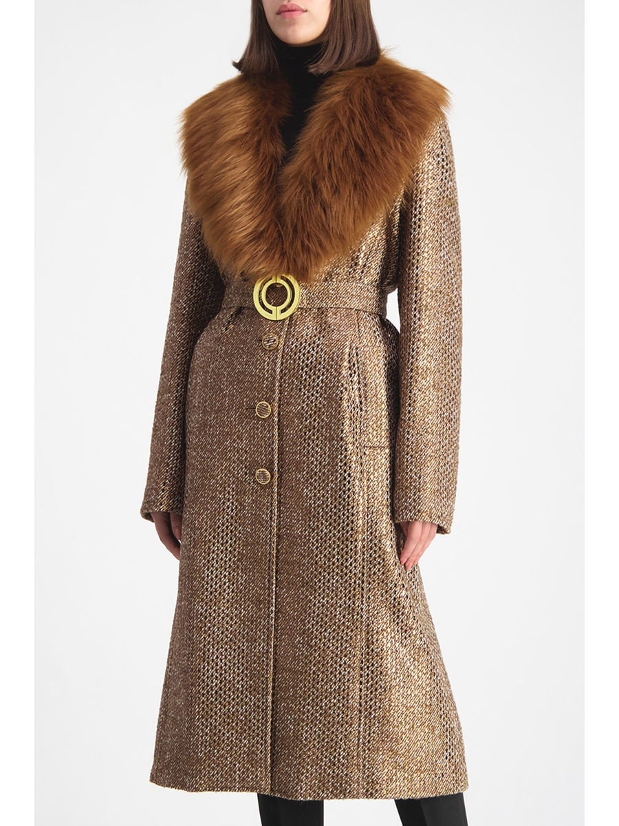 Tweed coat fur collar Clearance