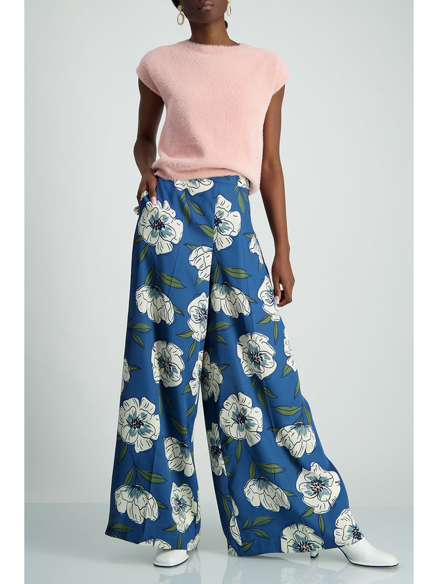 Twinset Wide Leg Poppy Print Trousers Firusas Com