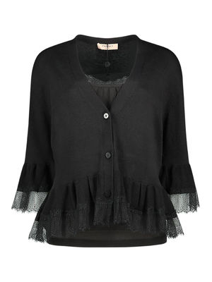 Lace inserts buttoned front cardigan