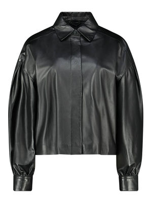 Cuffed sleeve leather jacket