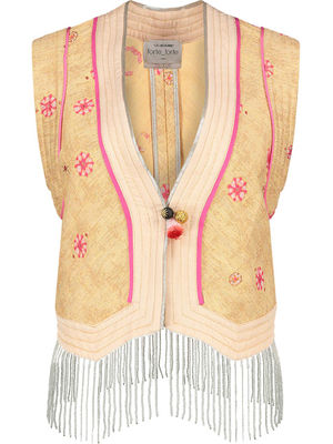 Ethnic motif fringe detailed vest