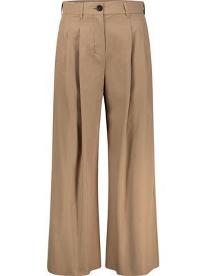 Pleated camel flared trousers